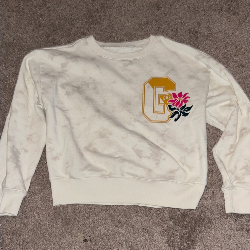 GAP Cream Sweatshirt with Gold and Pink Floral Logo